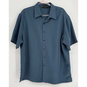 Axist Mens Blue Surf Soft Short Sleeve Herringbone Button Down Shirt Sz XL